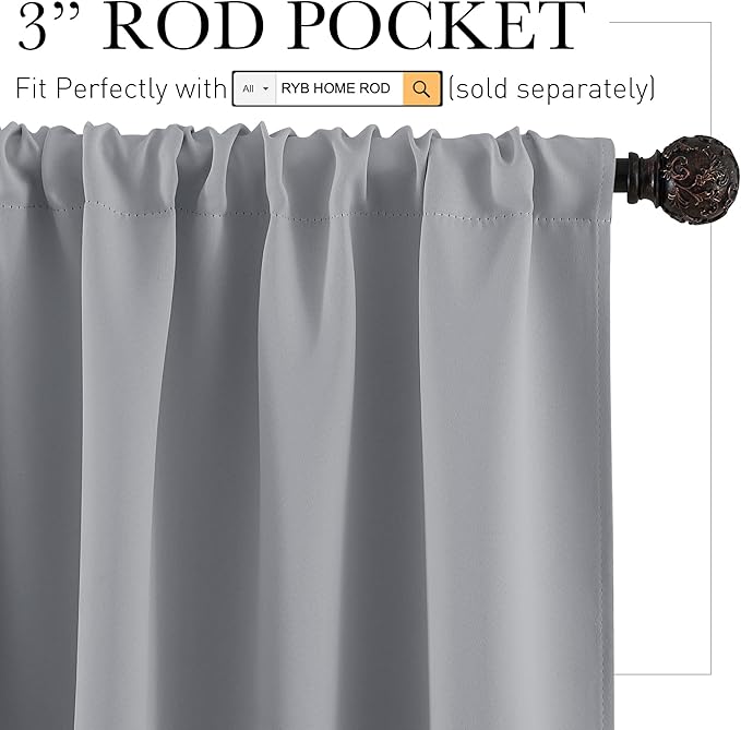 RYB HOME RV Camper Door Window Curtains -Blackout Privacy Curtains & Drapes for Bathroom Bedroom Kitchen Portable Travel Trailer Small Window Decor, W 34 x L 24, Silver Grey, 2 Panels