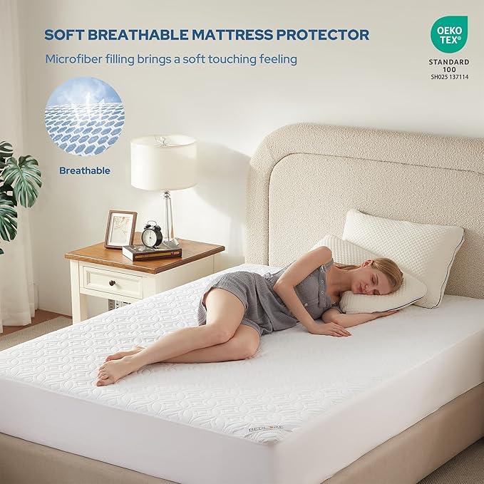 BEDLORE Waterproof Mattress Protector, Full Size Mattress Pad with Deep Pocket 6"-15" Depth, Soft Breathable Double Bed Mattress Cover for Bedroom, College Dorm, Hotel (White)