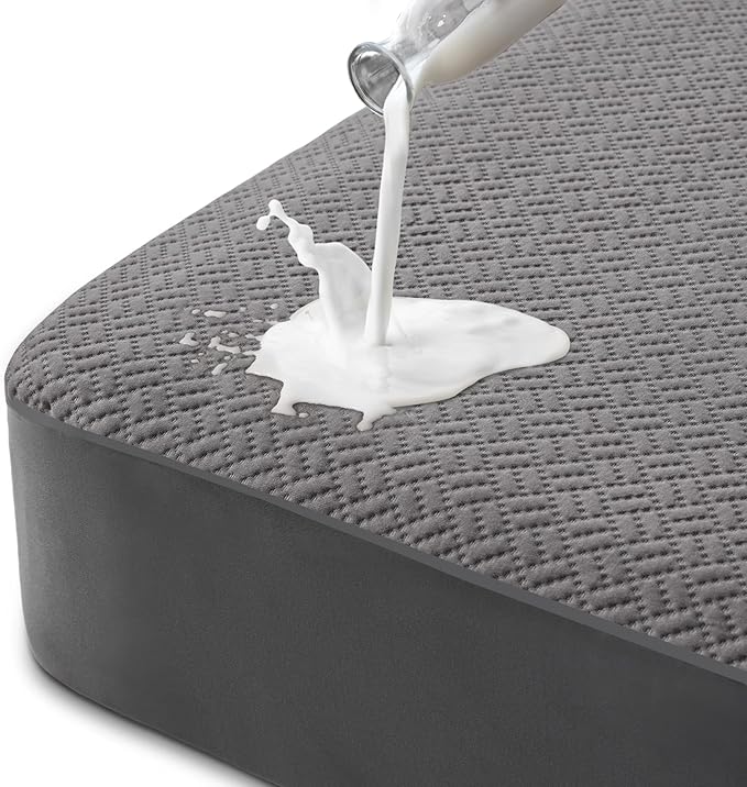 Hanherry 100% Waterproof Mattress Protector Twin XL Size - Grey, Mattress Cover 3D Air Fabric Cooling Mattress Pad Cover Smooth Soft Breathable Noiseless, 8''-21'' Deep Pocket