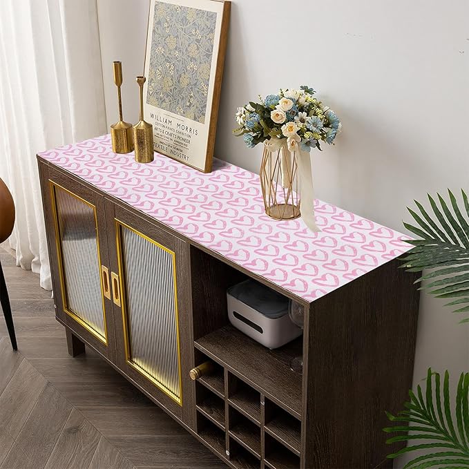 Pink Heart Drawer Liner for Cabinets, Shelf Liner Non-Adhesive and Strong Non-Slip Cabinet Drawer Liners for Kitchen,Table,Bookshelves,Waterproof Cupboard Liners,12IN x 10FT