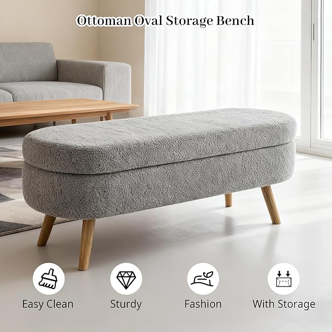 Storage Bench, 43" Storage Ottoman Bench, Shoe Storages Benches for Bedroom, Upholstered Entryway Benches with Seating, Rubber Wood Legs for Bedroom, Living Room, Entryway, Bed Side, Dark Gray