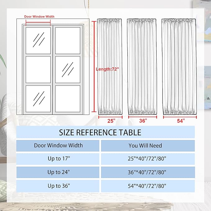 DWCN French Door Curtains – Rod Pocket Thermal Blackout Curtain for Doors with Glass Window, Kitchen and Patio Doors for Privacy, 23 X 72 Inches Long, 1 Curtain Panel with Tieback, Bean Green