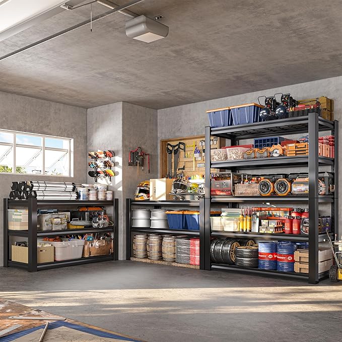 REIBII 3010LBS Storage Shelves 72" H Garage Shelving Heavy Duty Metal Shelving 5 Tier Adjustable Metal Shelves for Storage for Kitchen Pantry Warehouse Basement 72" H x 35.5" W x 16" D, 4 Pack