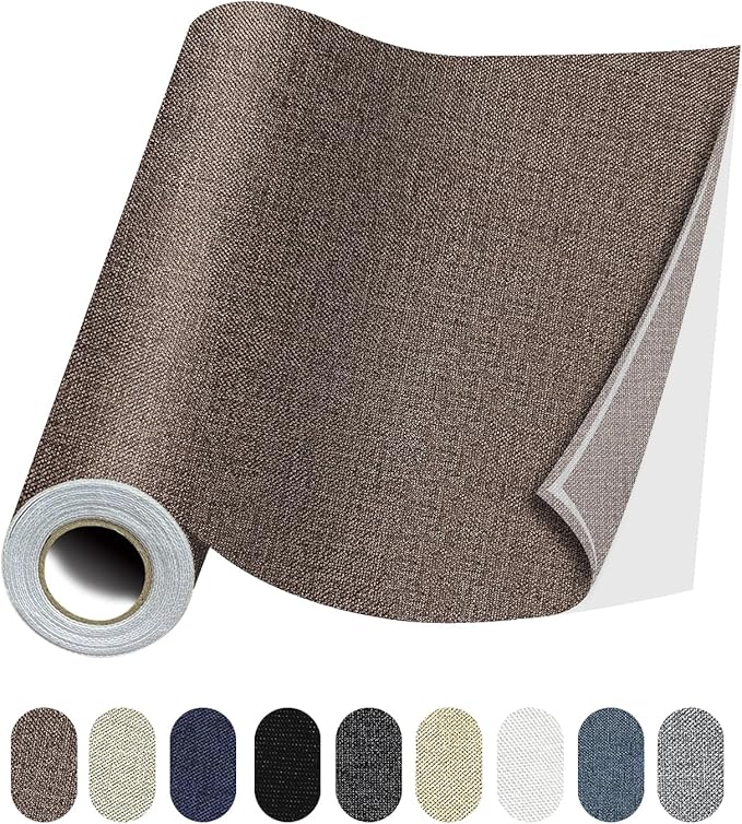 Fabric Repair Patches, 17X79 Inch Linen Repair Tape Self-Adhesive Fabric Patches Durable, DIY Large Linen Tape for Sofa, Couches, Furniture, Chair, Clothing （17X79 Inch, Brown）