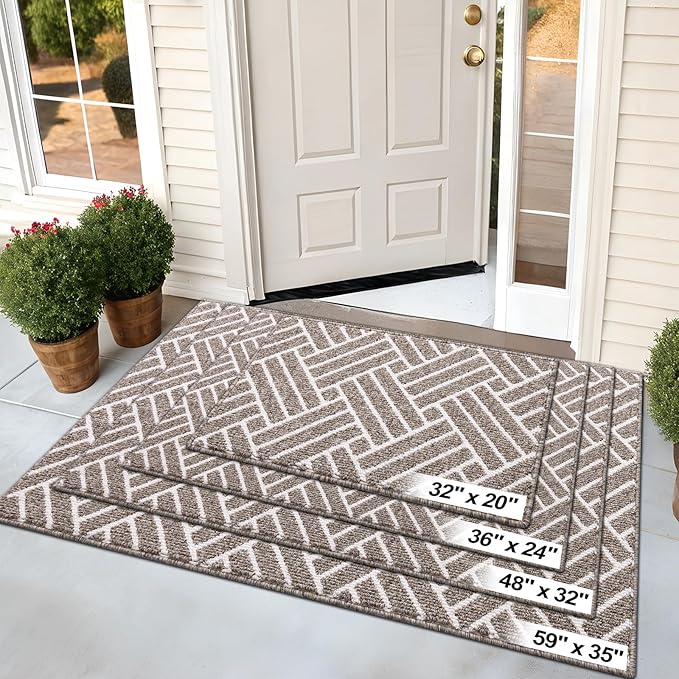 OLANLY Runner Indoor Door Mat, 47x23 Inch, Dirt Resistant and Absorbent, Non-Slip Rubber Backing Floor Mats, Easy Clean Low-Profile Doormat for Entryway, Front Door, and Inside Entrance, Khaki