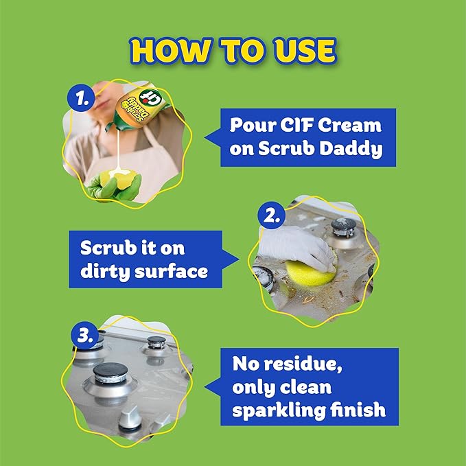 Scrub Daddy Sponges & Cif All Purpose Cleaner, Lemon - Non Scratch Sponges for Kitchen + Bathroom - Scrubber and Multipurpose Cleaner Cream - Cleaning Supplies Kit
