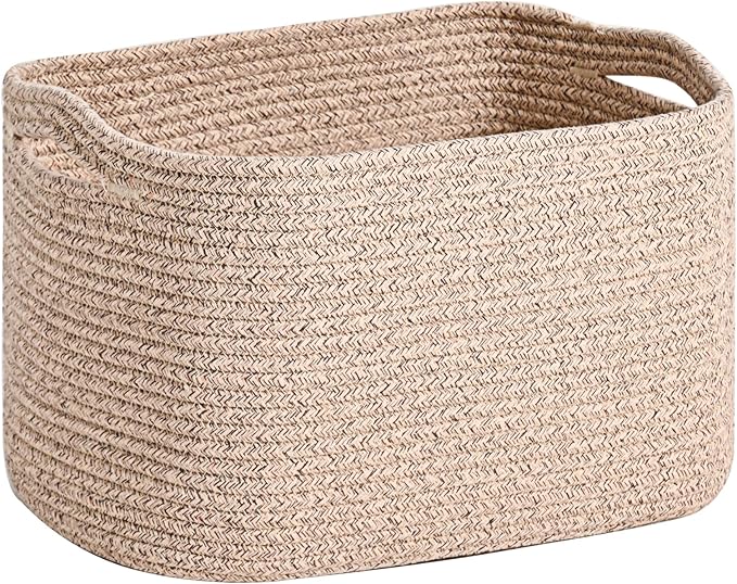Woven Cotton Rope Storage Basket for Organizing, Cute Decorative Baskets for Gifts Empty, Organizer Bins for Dog Toy, Baby Laundry, 17“×13”×9.5“, Brown