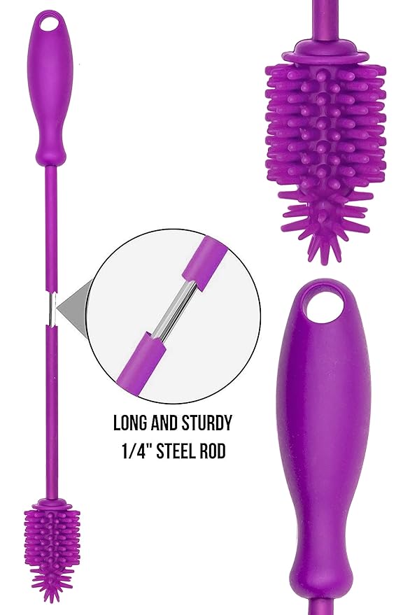 A-Brush Silicone Bottle Cleaner Brush, 2 Piece Set, Flexible, Long Handle - Water Bottle Cleaner, Baby Bottle Nipple Brush for Plastic & Glass, BPA-Free Dish Washing Brush A2S Protection