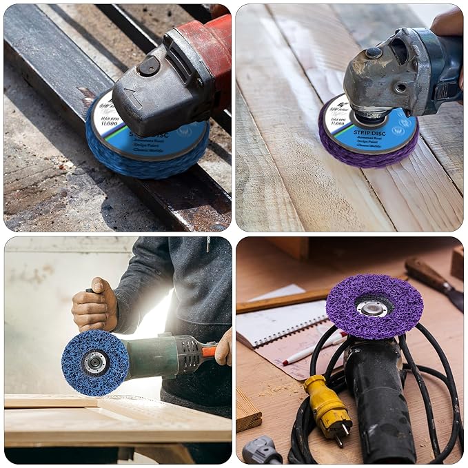 20 Pcs 4" x 5/8" Strip Discs Bulk, Paint Stripping and Rust Removal Wheels for Angle Grinders, Abrasive Grinding Discs for Metal, Wood, and Fiberglass, Blue+ Purple