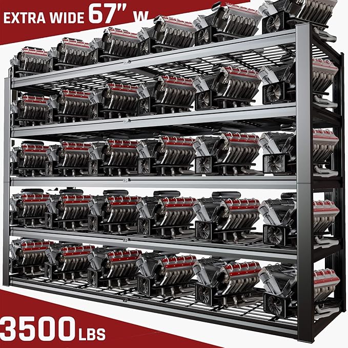 68" W Garage Shelving Heavy Duty, 5 Tier Garage Shelves, Adjustable Storage Shelving Unit, Commercial Metal Shelf for Warehouse, Pantry, School, Shop, 68" Wx20 Dx84 H