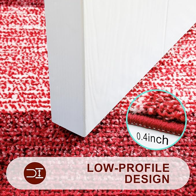 Kitinjoy Indoor Outdoor Door Mat, 71x47 Non-Slip Absorbent Dirt Trapper, Low-Profile Washable Inside Entrance Front Floor Mat, Sturdy Soft Entry Doormats for Entryway, Burgundy