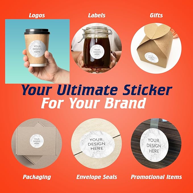 100 Custom Vinyl Stickers - Upload Your own Image, Text, Design, Logo - Personalized Logo Labels for Handmade, Packaging, Bottle, Jars, Candle, Brand Stickers (Silver Marble, 2x2)