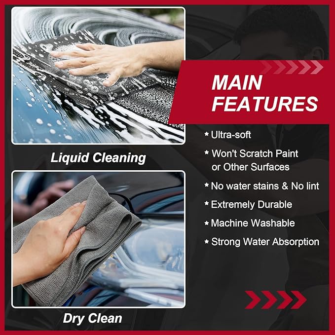 200 Pcs Microfiber Cleaning Cloth 16x16 Inch Microfiber Towels for Car Ultra Absorbent Cleaning Rags Reusable Lint Free Streak Free Detailing Towel for Car Washing Drying Dusting (Gray)