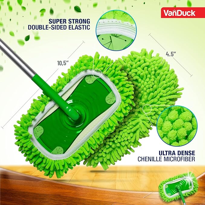 VanDuck Dust Mop Refill Compatible with Swiffer Sweeper (2 Pack) - Microfiber Pet Heavy Duty Dry Cloth Refills - Reusable Mop Pad (Handle is Not Included)