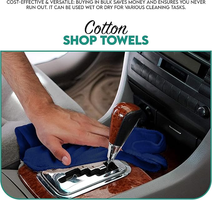 ZUPERIA Cotton Shop Towel – Multipurpose Cleaning Cloths (14" x 12" - Pack of 150 - Blue) Reusable Shop Rags for Automobiles, Industrial, Restaurants, Garage, and Homes