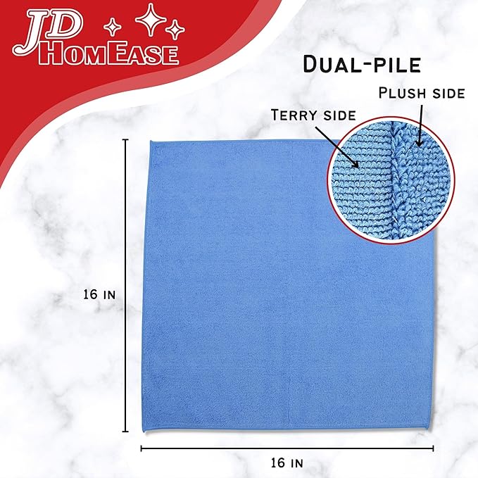 Microfiber Cleaning Cloths, 240 Pack, 16"x16", All-Purpose, Softer, Highly Absorbent, Lint-Free, Reusable, Washable Pro Towels, Blue, for House, Kitchen, Bathroom, Car, Office