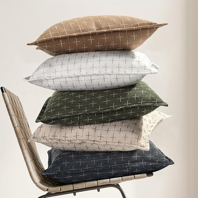 ZWJD Throw Pillow Pillow Covers 18x18 Set of 2 Soft Polyester Textured Pillow Covers with Stylish Flange Edge Cozy Farmhouse Throw Pillows for Couch Bed Sofa Living Room