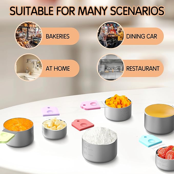 Magnetic Measuring Cups, 7 Stainless Steel Nesting Measuring Cup Set for Measuring Dry or Liquid Ingredients