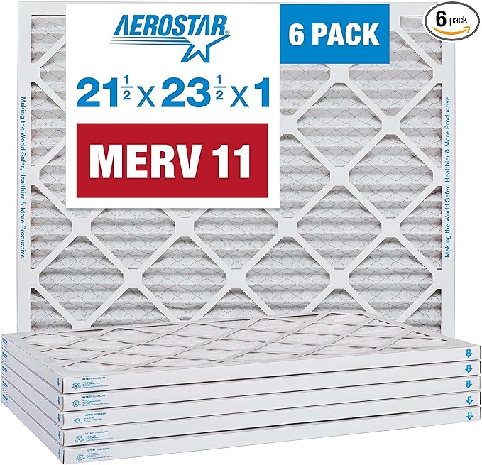 Aerostar 21.5x23.5x1 MERV 11-6 Count - Pleated Furnace & Air Conditioner Filters - Removes Dust, Cold & Flu Germs, Lint, Mold, Pet Dander, Allergy-Causing Pollen, Smog & Smoke