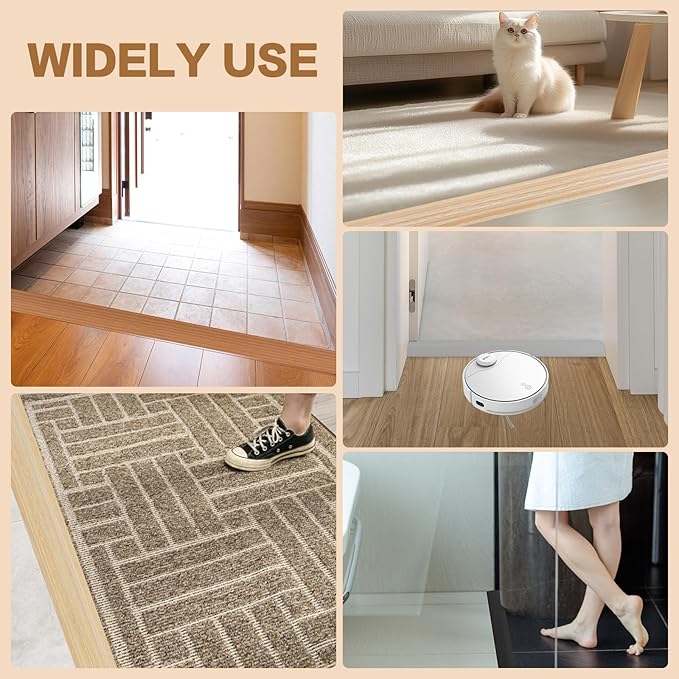Floor Transition Strip Vinyl Door Threshold Ramp Self Adhesive Carpet Edging Strip Doorway Edge Trim, Overlap Edge Reducer for Laminate Carpet, Floor, Tile (Light Yellow Grain, 1/5" to 2/5", 3.3Ft)