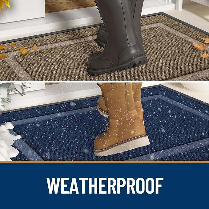 OLANLY Front Door Mat Indoor Outdoor Entrance, Waterproof All-Season, All-Weather Doormat, Sturdy Natural Rubber, Fade Resistant, Low Profile, Easy Clean Patio Porch Entryway Mat, 47x23, Light Borwn