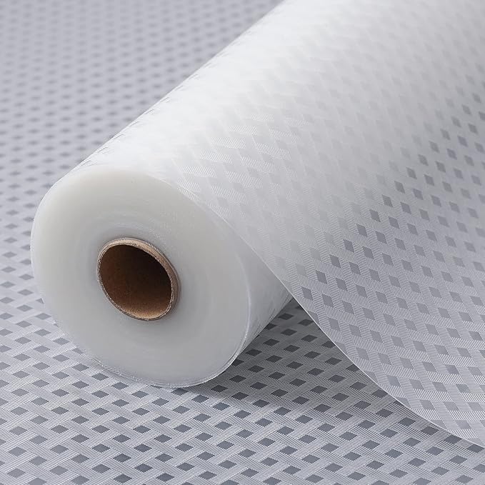 Shelf Liners for Kitchen Cabinets, Waterproof Kitchen Cupboard Liner, Refrigerator Liners and Durable Plastic Drawer Mats EVA Non Adhesive Shelves, Fridge - Clear 11.8 x 118 Inches