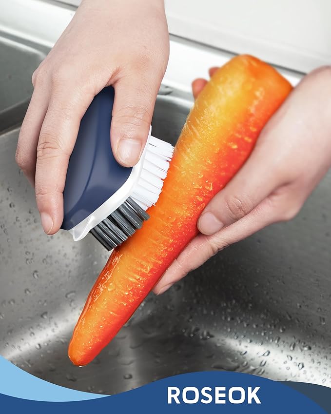 Potato Scrubber and Veggie Brush, Self-Standing Kitchen Brush for Fruit and Vegetable Cleaning, Navy Blue, 2 Pack