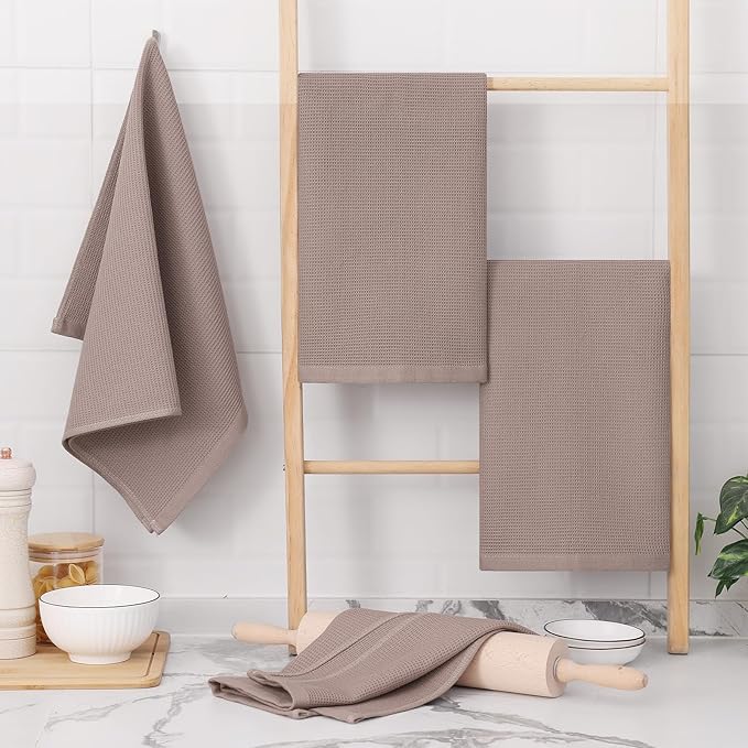Homaxy 100% Cotton Waffle Weave Kitchen Towels - 6 Pack Soft and Absorbent Dish Towels - 16 x 26 Inches Quick Dry Hand Towels - Brown
