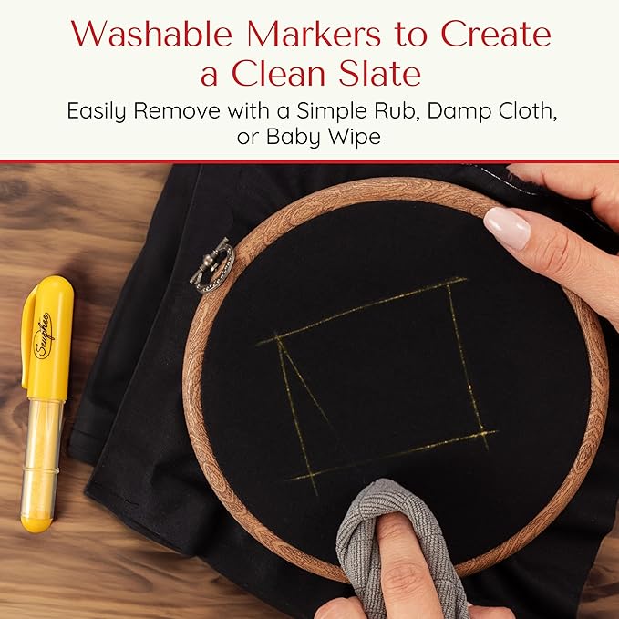 Fabric Markers for Sewing – Ergonomic Tailors Chalk Pen with Improved Dosing Wheel for Sharp Lines - Washable Sewing Chalk Marking Pens that are Compatible with Most Fabrics - Yellow 1 Pack