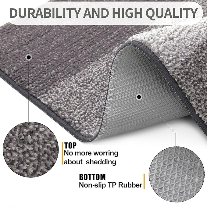 Kitinjoy Indoor Outdoor Door Mat, 71x47 Non-Slip Absorbent Dirt Trapper, Low-Profile Washable Inside Entrance Front Floor Mat, Sturdy Soft Entry Doormats for Entryway, Light Grey