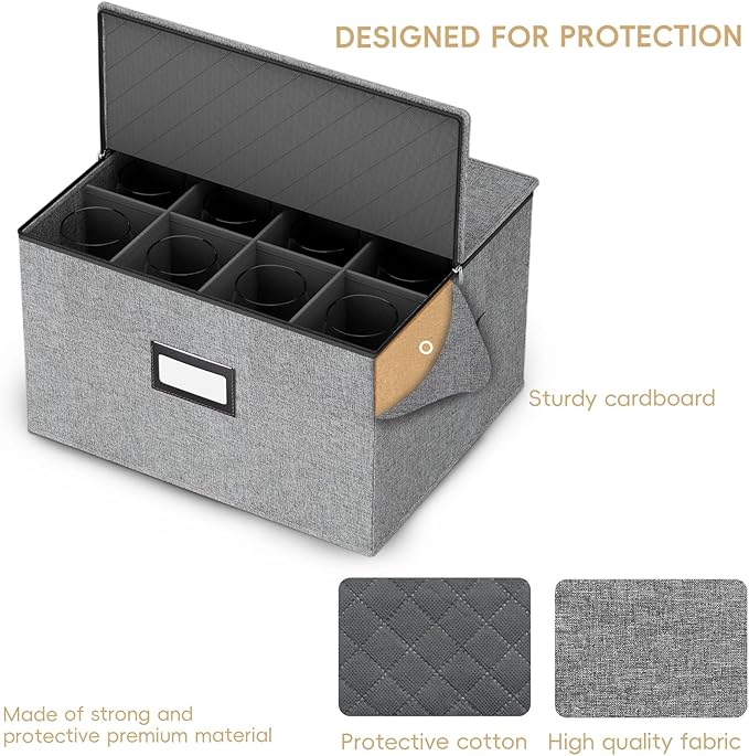 homyfort China Storage Containers (2 Pack Stemware Storage Box, Grey)