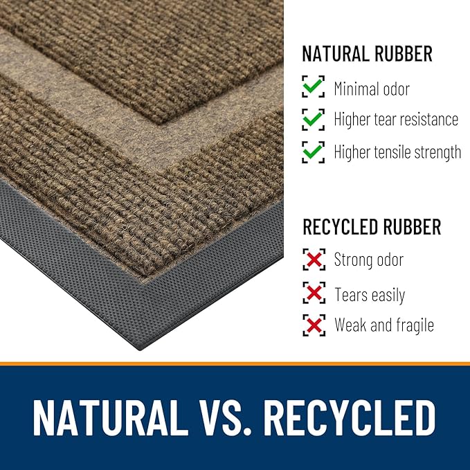 OLANLY Front Door Mat Indoor Outdoor Entrance, Waterproof All-Season, All-Weather Doormat, Sturdy Natural Rubber, Fade Resistant, Low Profile, Easy Clean Patio Porch Entryway Mat, 47x24, Brown