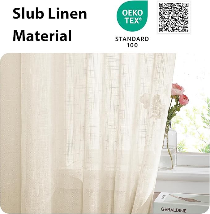 NICETOWN Sidelight Door Curtains 72 Inches Long for Windows Linen Sheer Privacy Protect Light Filtering French Door Side Curtain Panels with Tie Back, 12 Inch Width, 1 Panel, Beige