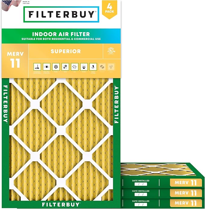 Filterbuy 20x32x1 Air Filter MERV 11 (MPR 1200) Allergen Defense Replacement (4-Pack), Electrostatic Pleated HVAC AC Furnace Filters, Made in USA (Actual Size: 20.00 x 32.00 x 0.75)