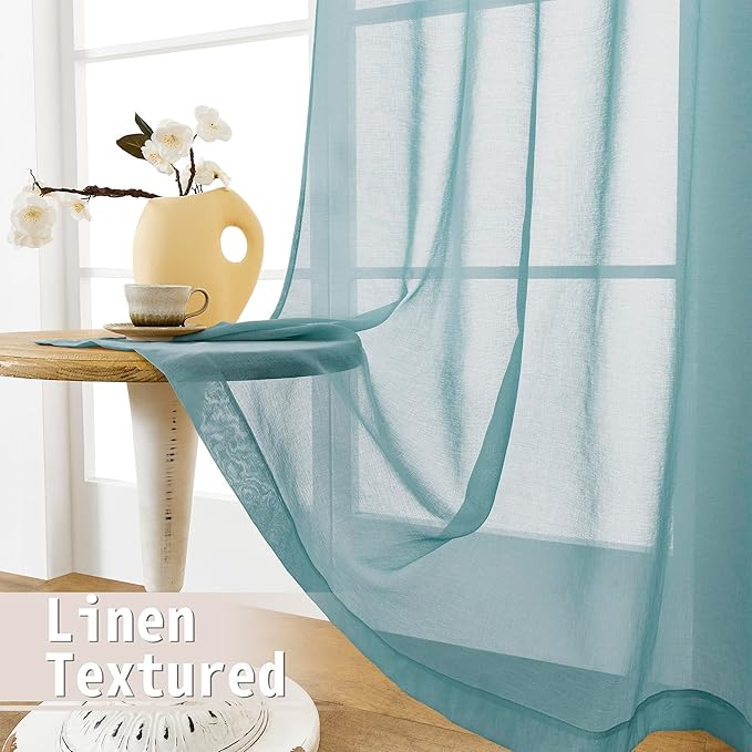 Tollpiz Short Sheer Door Curtain Closet Linen Textured Curtain Sheers Doorway Light Filtering Voile Patio Door Rod Pocket Curtains French Door, 54 x 54 inches Long, Dusty Blue, Set of 1 Panel