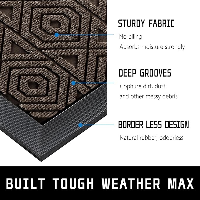 Yimobra Door Mat, Outdoor Indoor Entrance Welcome Mat, Heavy Entry Front Door Mat, Stain & Fade Resistant, Low Profile, Sturdy Rubber, Easy Clean Patio Floor Mat, Waterproof, 47 x 24, Brown