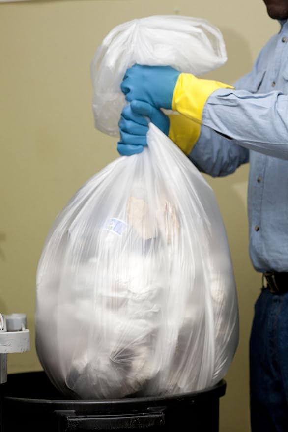 Aluf Plastics High Density Trash Bags, 56 Gallon, 150 Count, 22 Micron (eq), 43" x 48", Clear, for Bathroom, Office, Industrial, Commercial, Janitorial, Municipal, Recycling