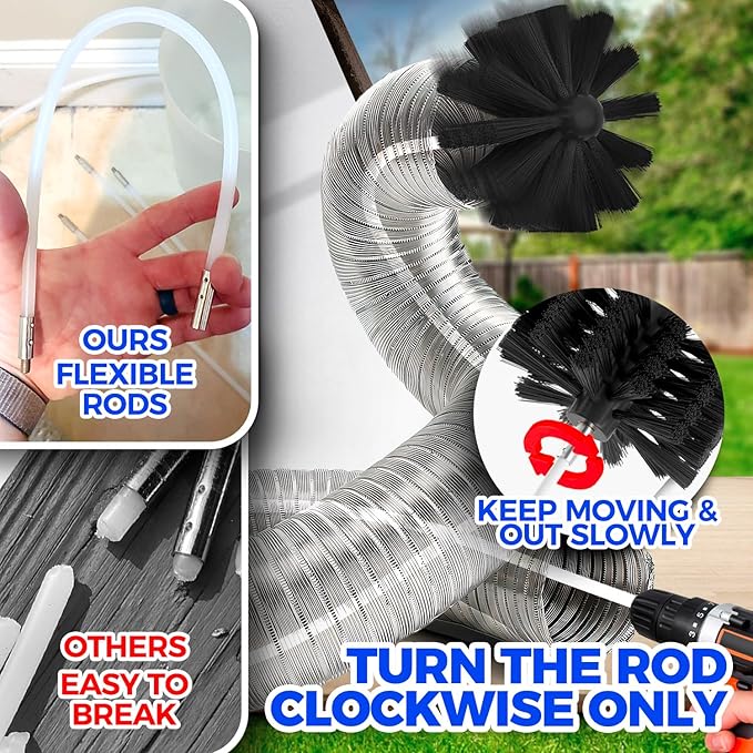 Holikme 50 Pieces 32 Feet Dryer Vent Cleaner Kit, Dryer Cleaning Tools, Include Dryer Vent Brush, Omnidirectional Blue Dryer Lint Vacuum Attachment, Dryer Lint Trap Brush, Vacuum & Dryer Adapters