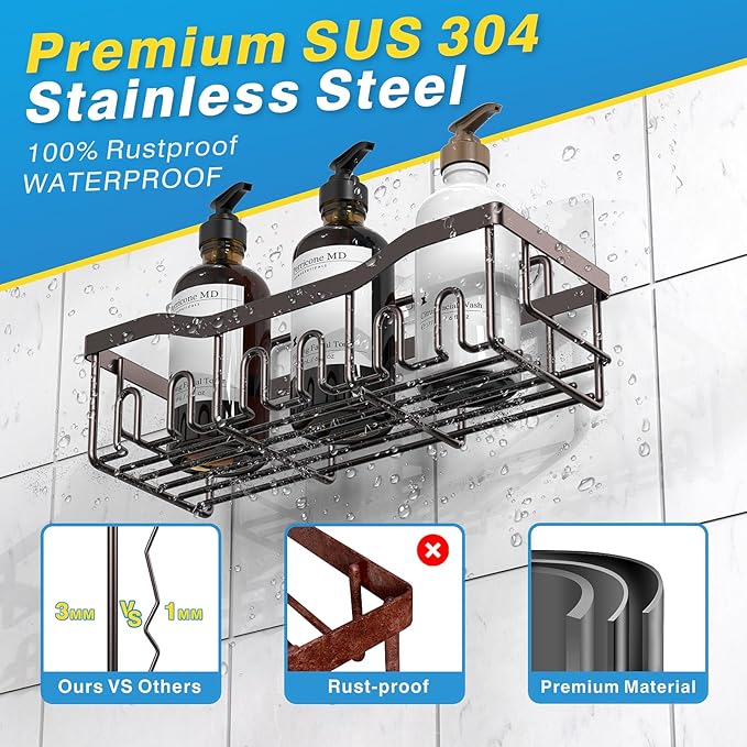 EUDELE 5-Pack Rustproof Stainless Steel Shower Caddy – No Drill Adhesive Bathroom Organizer with Large Capacity, Spacious Shower Shelves for Inside Shower, Kitchen & Home Decor Storage-XL Size