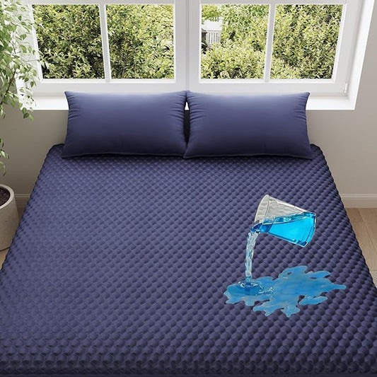 OhGeni 100% Waterproof Mattress Protector, Twin Size Mattress Pad, Fits 6"-20" Mattresses with Deep Pocket, Cooling, Breathable Fitted Sheets, Soft Bed Cover, Noiseless, Machine Washable(Navy Blue)