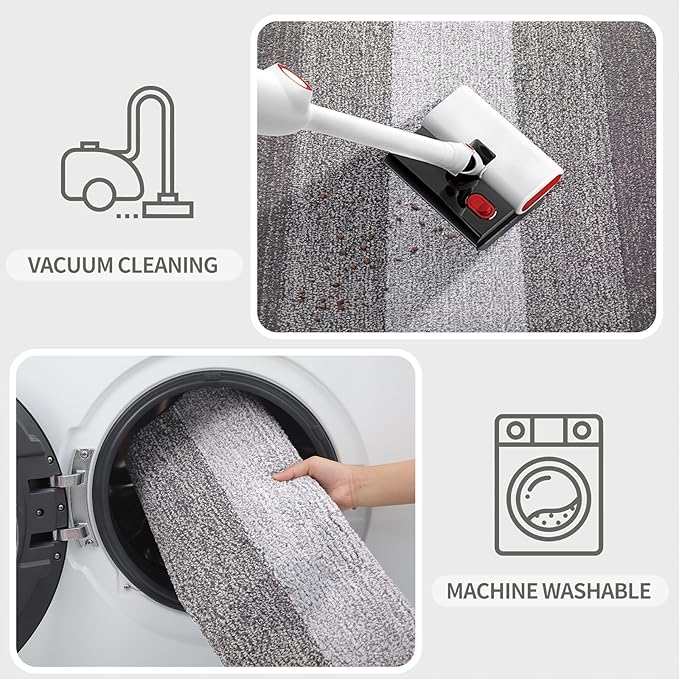 Kitinjoy Indoor Outdoor Door Mat, 30x17 Non-Slip Absorbent Dirt Trapper, Low-Profile Washable Inside Entrance Front Floor Mat, Sturdy Soft Entry Doormats for Entryway, Light Grey