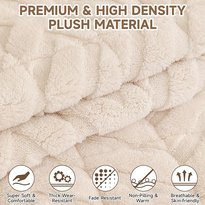OTOB Couch Cover for Dogs Washable Pet Friendly, Non Slip Plush Funny Fuzzy Loveseat Sofa Cushion Slipcovers, All Seasons Geometric Jacquard Soft & Cozy Pet Bed Mat Protector (White, 27.6" x 47.2")