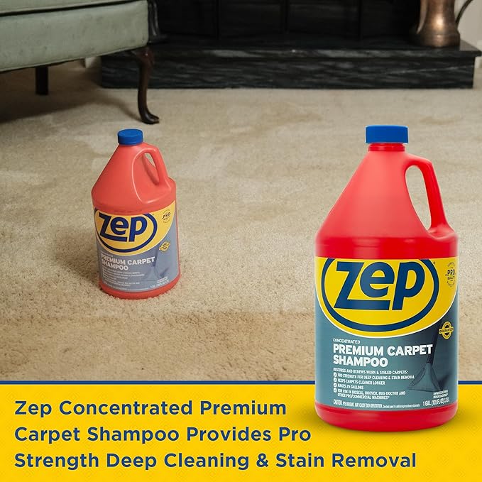Zep Premium Carpet Cleaner Shampoo - 1 Gallon (Case of 2) ECZUPXC1282 - Pro Strength Deep Cleaning and Stain Removal, Restores and Renews Worn and Soiled Carpets