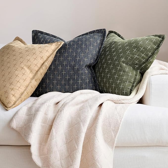 ZWJD Pillow Covers 24x24 Set of 2 Soft Polyester Textured Pillow Covers with Stylish Flange Edge Cozy Farmhouse Throw Pillows for Couch Bed Sofa Living Room