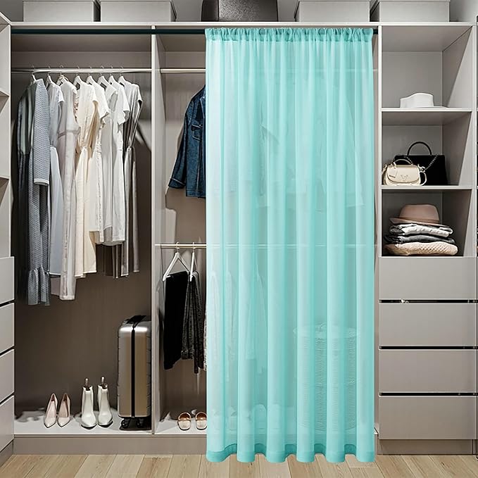 Tollpiz Sheer Curtains Closet Linen Textured Curtain Sheers Doorway Light Filtering Voile French Door Rod Pocket Curtains Patio Glass Door, 54 x 63 inches Long, Crystal Blue, Set of 1 Panel