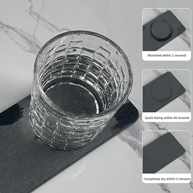 2 Pcs Water Absorbing Stone Trays, Kitchen/Bathroom Sink Soap Dish, Diatomite Tray Used for Hand Soap & Cosmetic Bottles in The Modern Home, 3.5" W x 7.1" L, Dark Gray