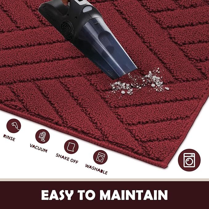 Door Mat Indoor Doormat, Entryway Rug Door Mats Non-Slip Rubber Backing,Heavy Duty Low-Profile Entrance Rugs, Absorbent Resist Dirt Doormats Floor Door mat for Entryway,Red 36"x59"
