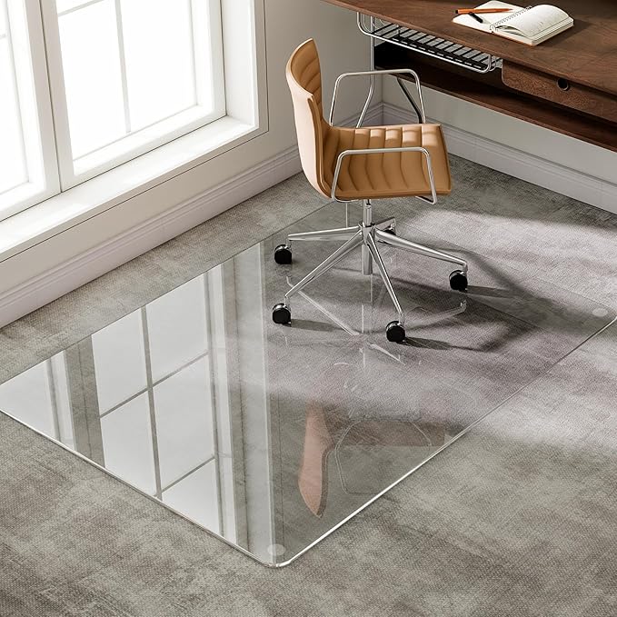 GLSLAND 54"x32" Tempered Glass Chair Mat Heavy-Duty Floor Protector for Carpet & Hard Floors Scratch-Resistant Office Computer Desk Mats Clear