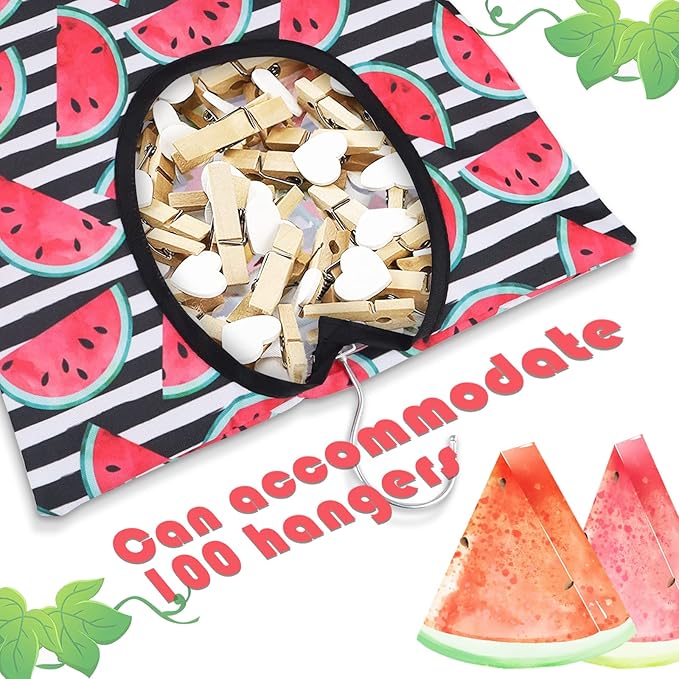 2 Pcs Watermelon Clothespin Bag with Hanging Hook 15 X 11 Inch Watermelon Laundry Canvas Clothes Pin Holder Waterproof Clothespin Bag Clothespin Storage Organizer with A Large Opening (Watermelon)