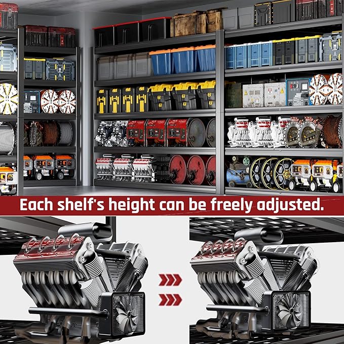 65" W Garage Shelving Heavy Duty, 5 Tier Garage Shelves, 30" D Adjustable Storage Shelving Unit, Commercial Metal Shelf for Warehouse, Pantry, School, Shop, 68" Wx30 Dx79 H